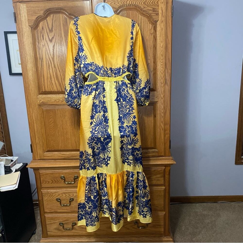 Sandro Willow Maxi Dress Yellow Blue Floral Pullover Boho Artsy Women’s Sz 2 - Picture 10 of 16
